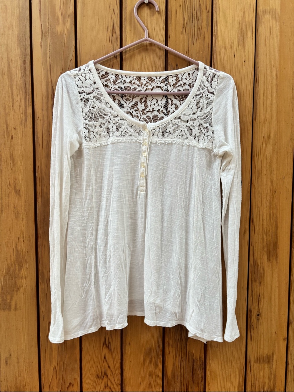 Hollister Lace Yoke Long Sleeve Top - Cream